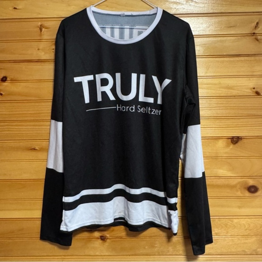 Black and White Truly Hard Seltzer Long Sleeve Hockey Jersey Style Shirt Medium